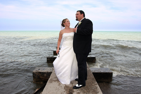 Wedding couple at lakefront