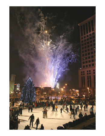 New Years Eve Midnight Fireworks Iceskaters