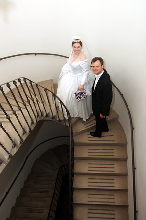 bride and groom stairwell
