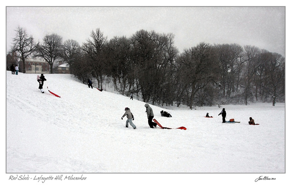 Red Sleds winterscape Lafayette Hill