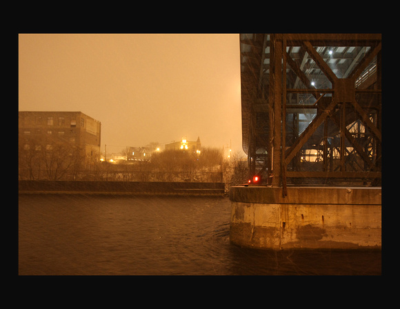 night snowstorm bridge